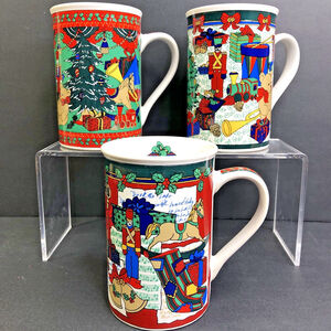 Vintage 1996 Limited Edition Lot Of 3 Christmas Themed Coffee Mugs Cup CN